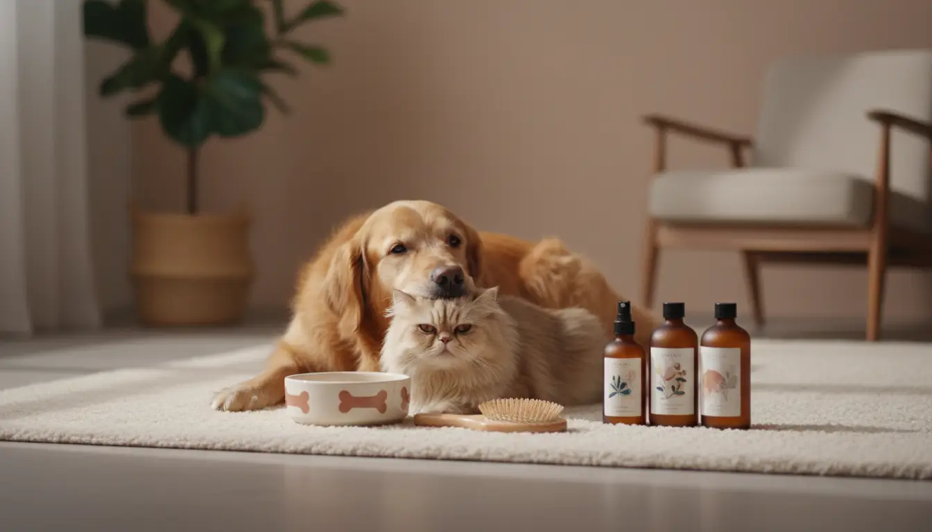 Ultra-realistic studio photograph showing Professional pet care fea...