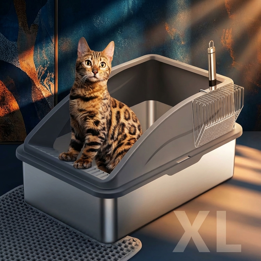 INVENHO XL Stainless Steel Litter Box for Big Cats - Leakproof