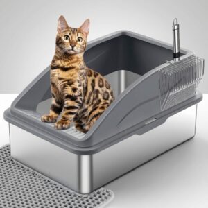 INVENHO XL Stainless Steel Litter Box for Big Cats - Leakproof - View 2